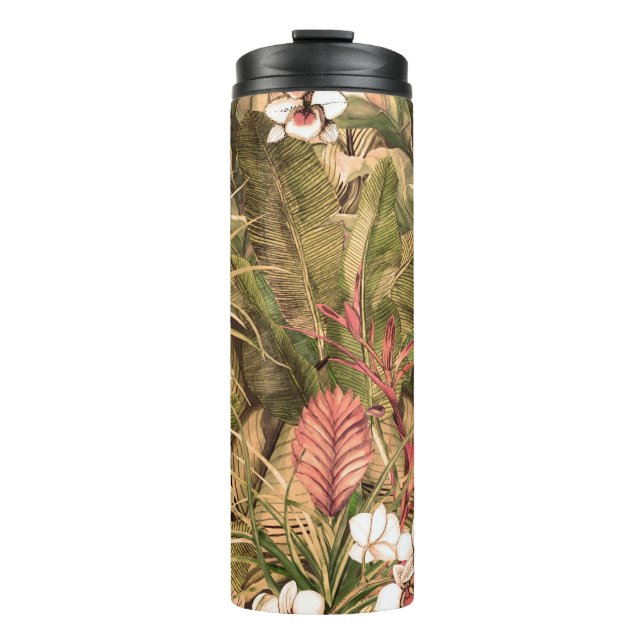 Termo Seamless pattern with tropical leaves and flowers. (Anverso)