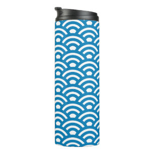 Termo Seigaiha, olas, japonés, azul y blanco