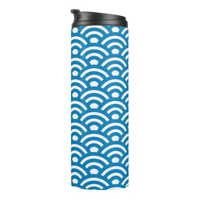 Termo Seigaiha, olas, japonés, azul y blanco (Rotado hacia la derecha)