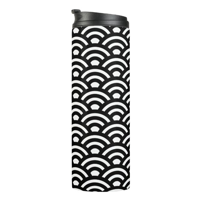 Termo Seigaiha, olas, japonés, blanco y negro (Rotado hacia la derecha)