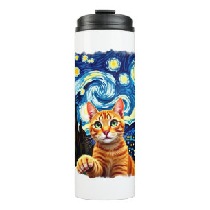 Termo Selfie de gato naranja  Gato de la noche estrellad