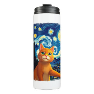 Termo Selfie de gato naranja La noche estrellada Mamá ga