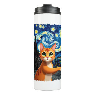 Termo Selfie de gato naranja La noche estrellada Mamá ga