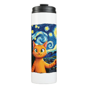 Termo Selfie de gato naranja  Noche estrellada Mamá gato