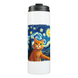 Termo Selfie de gato naranja Noche estrellada Mamá gato