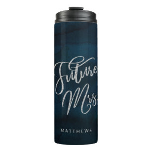 Termo Señora Futuro Monograma de Plata Azul Oscuro Lustr