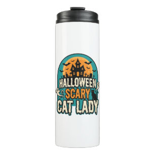 Termo Señora Gato de Halloween Espeluznante Casa Embruja