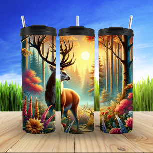 Termo Serene Deer en el amanecer de primavera