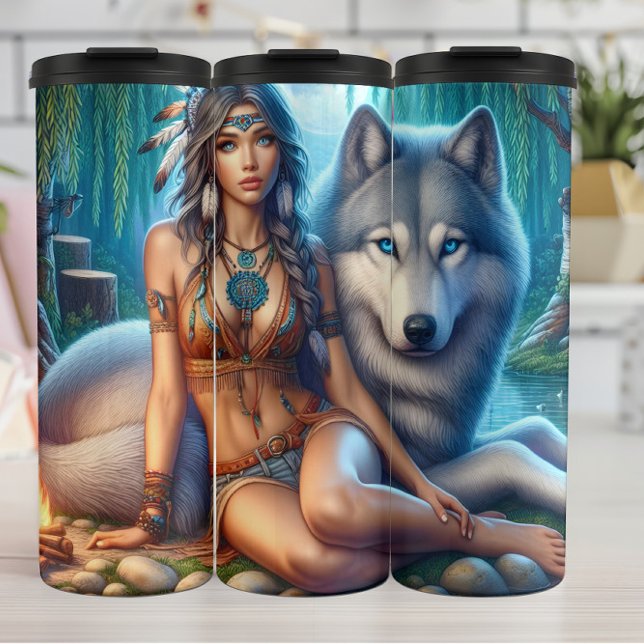 Termo Serenidad del Suroeste Nativo, Mujer y Lobo. (Subido por el creador)