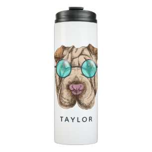 Termo Sharpei en gafas de sol el   añade su nombre