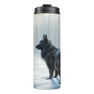 Termo Sheepdog belga deja que nieva a Navidades