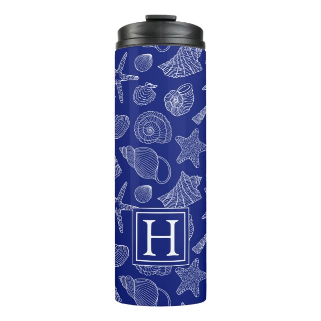 Termo Shell azul brillante modela el | añade su inicial (Anverso)