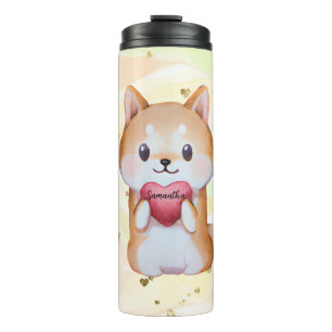 Termo Shiba Inu sosteniendo un corazón