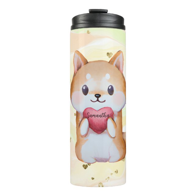 Termo Shiba Inu sosteniendo un corazón (Anverso)