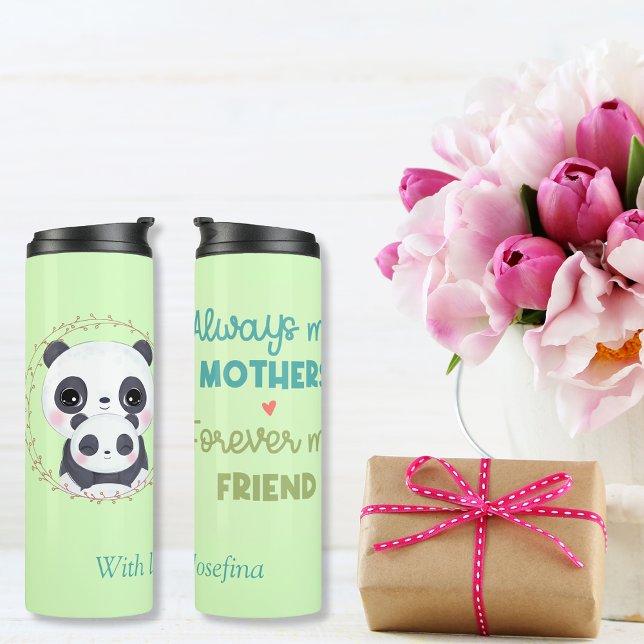 Termo Siempre mi madre - Mamá Panda y personalizado verd (Always my Mother - Penguin Mum & Baby Thermal Tumbler)
