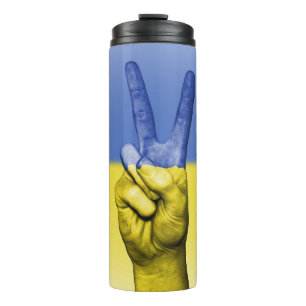 Termo Signo De Paz De Mano Amarilla Y Azul