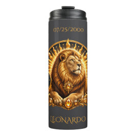 Termo Signo zodiacal Leo gris dorado personalizado