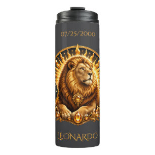 Termo Signo zodiacal Leo gris dorado personalizado
