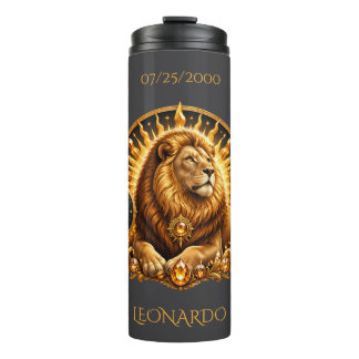 Termo Signo zodiacal Leo gris dorado personalizado