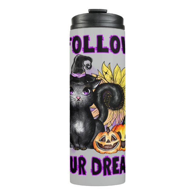 Termo Sigue tus sueños - gato negro Jack-O-Lantern (Anverso)