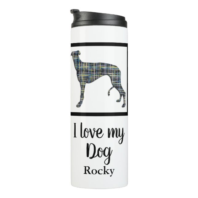 Termo Silueta amarillo y azul de canguro / perro morrino (Rotado hacia la derecha)