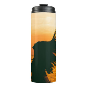 Termo Silueta chica, puesta de sol en el mar, libertad.