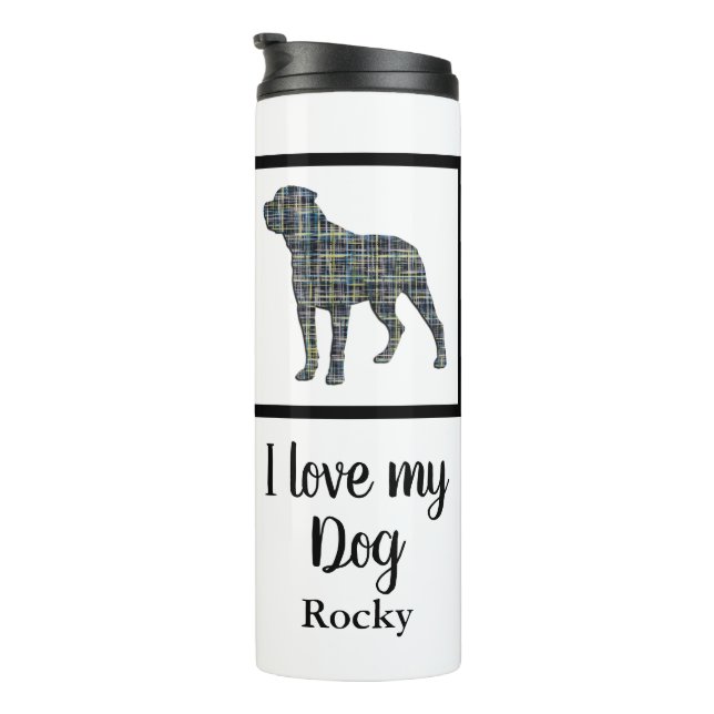 Termo Silueta de Cuadrícula Azul y Amarillo Rottweiler D (Rotado hacia la derecha)