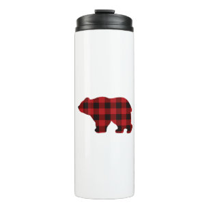 Termo Silueta de oso clásico de plaid negro rojo [patrón