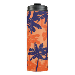 Termo Silueta de palmera azul, fondo naranja