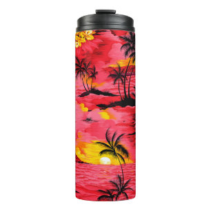 Termo Silueta de palmeras acuáticas y patrón de playa