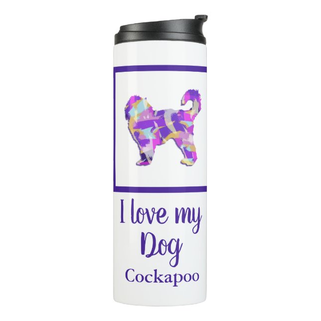 Termo Silueta de perro lindo Cockapoo PurplePY&B (Rotado hacia la izquierda)