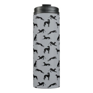 Termo Siluetas de Greyhound negras en gris