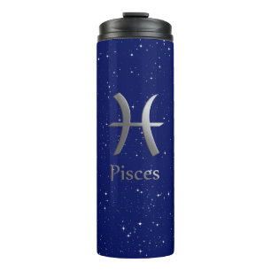 Termo Símbolo del zodiaco para Piscis en azul medianoche