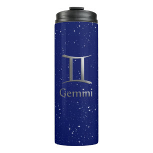 Termo Símbolo zodiaco de Gemini en azul profundo de medi