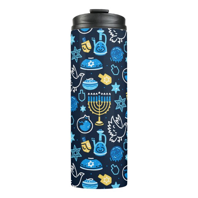 Termo Símbolos de Hanukkah Patrón azul (Anverso)