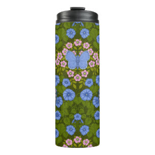 Termo Simetría de mariposas y flores, azul y rosa