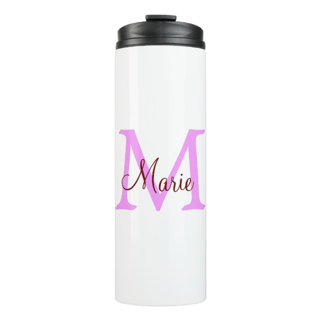 Termo simple mínimo añadir nombre monograma rojo rosa (Anverso)