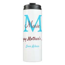 Termo simple mínimo el día de la madre monograma azul no