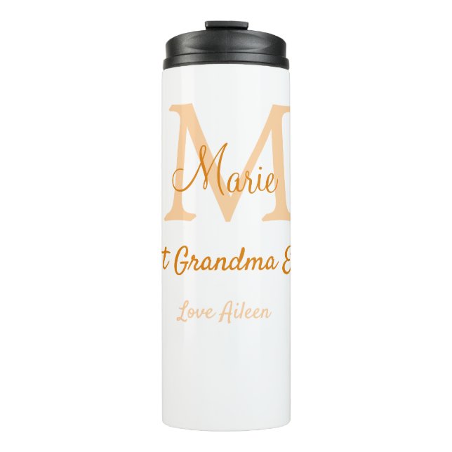 Termo simple mínimo mejor Abuela jamás naranja monograma (Anverso)