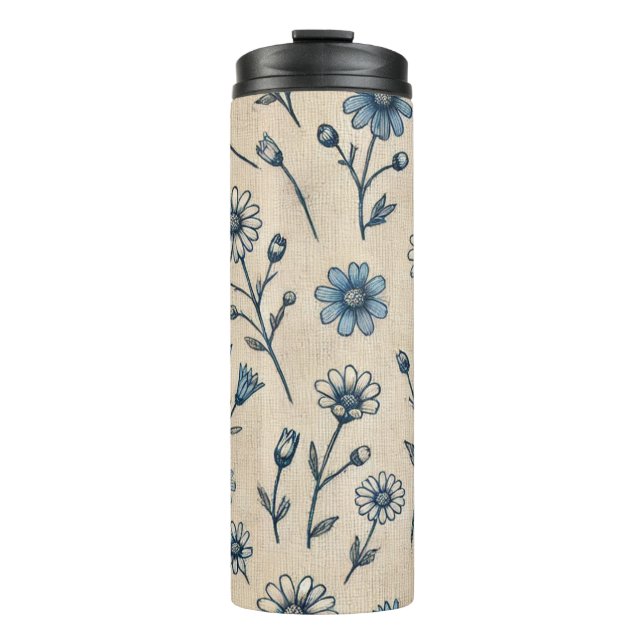 Termo Sip la flor, Tumbler termal floral azul (Anverso)