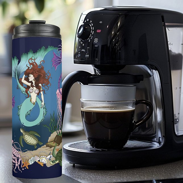Termo Sirena Mística Fantasía Oceánica Azul Vida Marina (Subido por el creador)