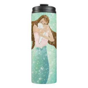 Termo Sirena y gatito blanco
