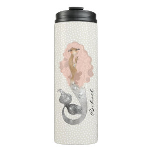 Termo Sirenita con el pelo rosado y tu nombre