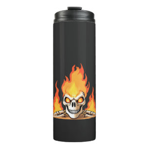 Termo Skeleton Skeleton en llamas retro muerto