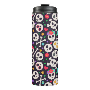 Termo Skull set. Seamless pattern with flat design of sk
