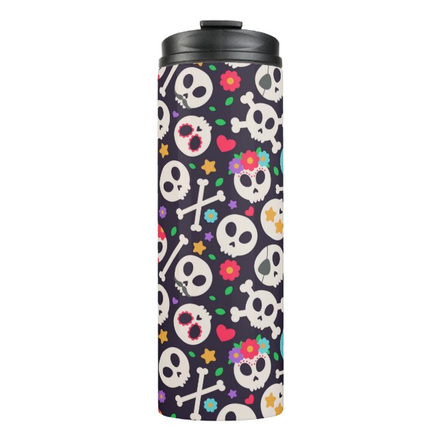 Termo Skull set. Seamless pattern with flat design of sk (Anverso)