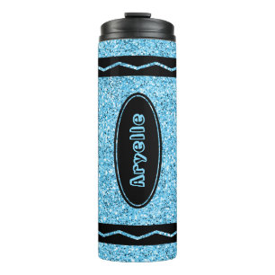 Termo Sky Blue Glitter Crayon Custom Name Drink Tumbler