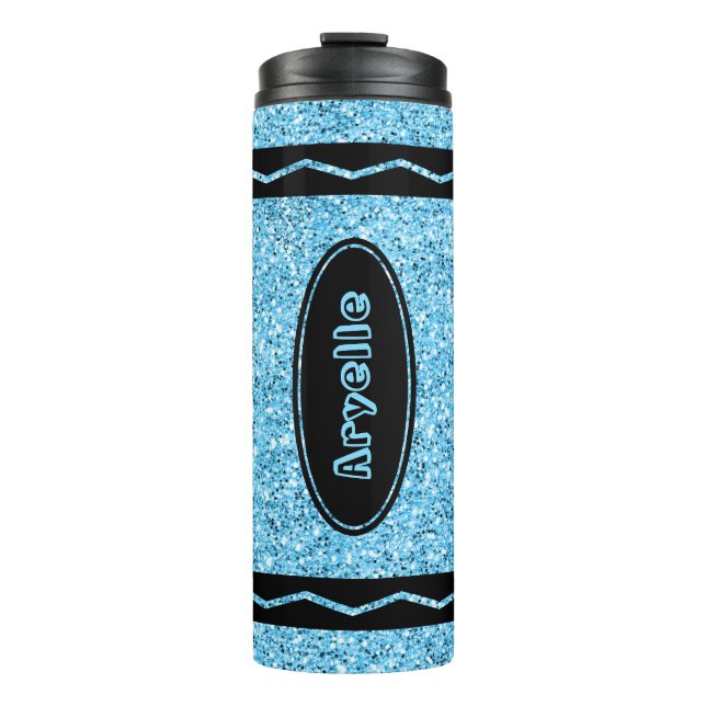 Termo Sky Blue Glitter Crayon Custom Name Drink Tumbler (Anverso)