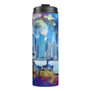 Termo SlipperyJoe NYC grafiti luna rodeada de nubes arre