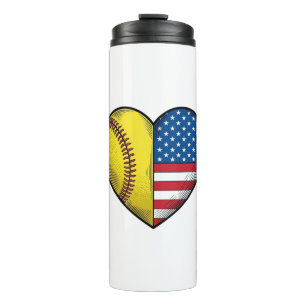 Termo Softbol bandera de EE. UU. corazón diseño vectoria